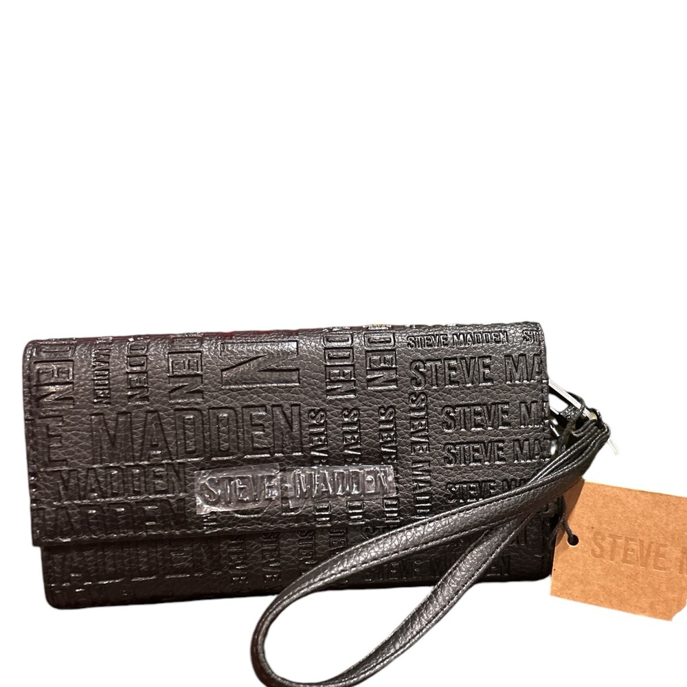 Steve Madden Black Embossed Wristlet